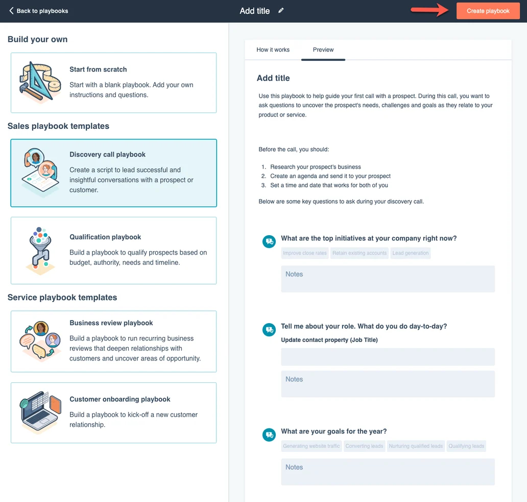  HubSpot Interface, Create Playbooks