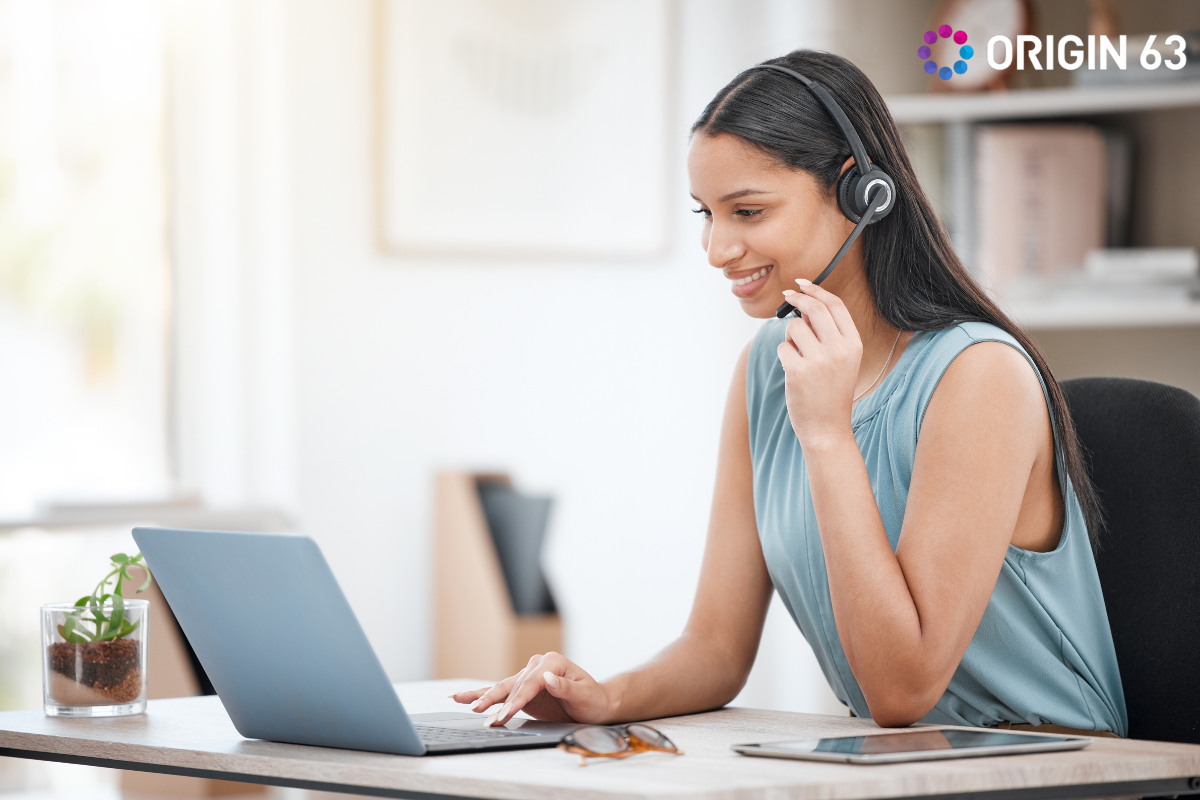 Customer service representative talking to a customer