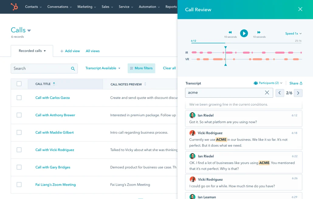 HubSpot’s Conversational Intelligence, Data-Driven Insights for Continuous Improvement