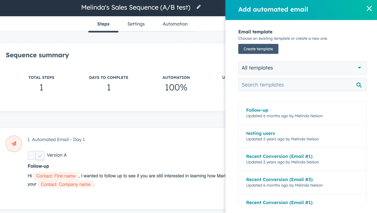 HubSpot CRM, Using A/B Testing, Smart Sequences