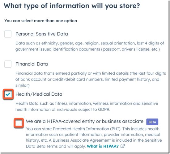 HubSpot CRM, how to enable HIPAA features in HubSpot (BETA)