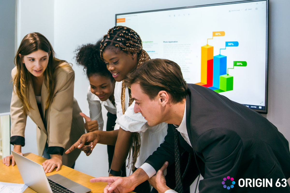 Customer service team evaluating performance metrics