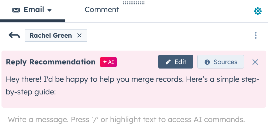HubSpot AI, Reply Recommendations