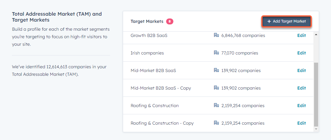 HubSpot Buyer Intent, Set Up Target Markets
