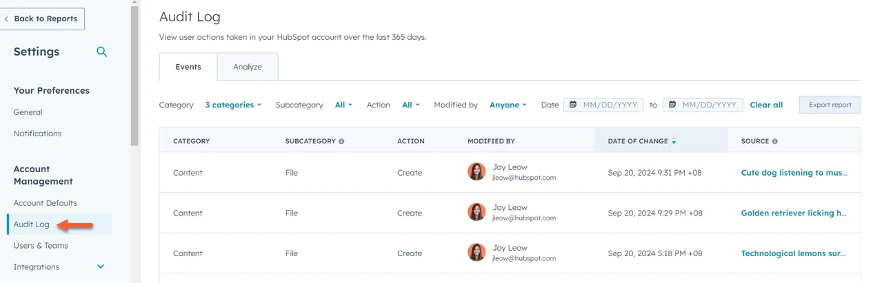 Audit trails, HubSpot HIPAA Compliance