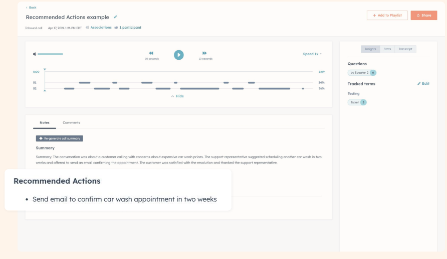 Conversation Summary and Recommended Follow-up Actions, HubSpot AI