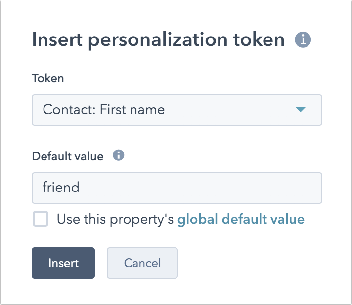 Inserting a personalization token in HubSpot