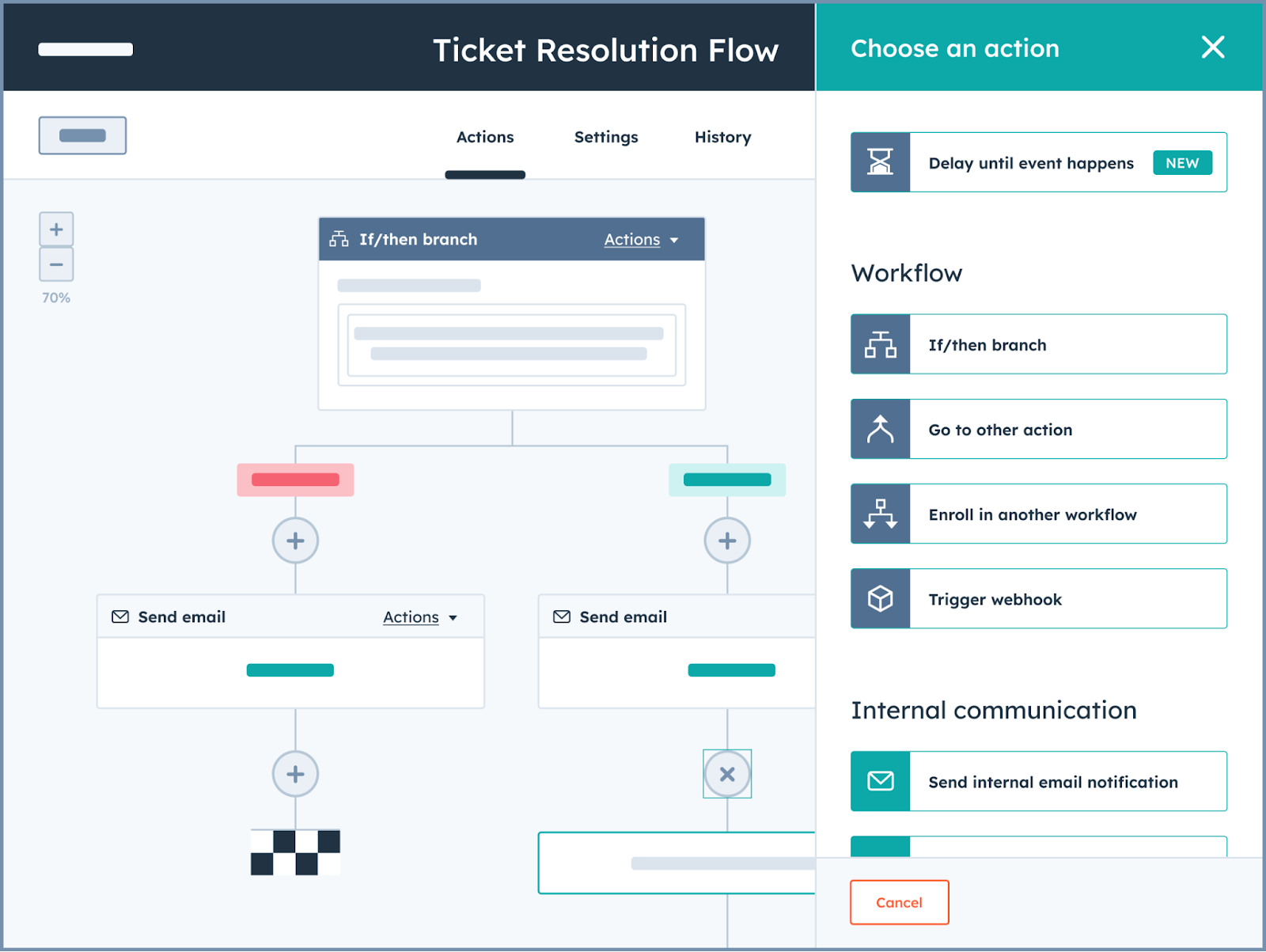  HubSpot Interface, Ticket Resolution Flow