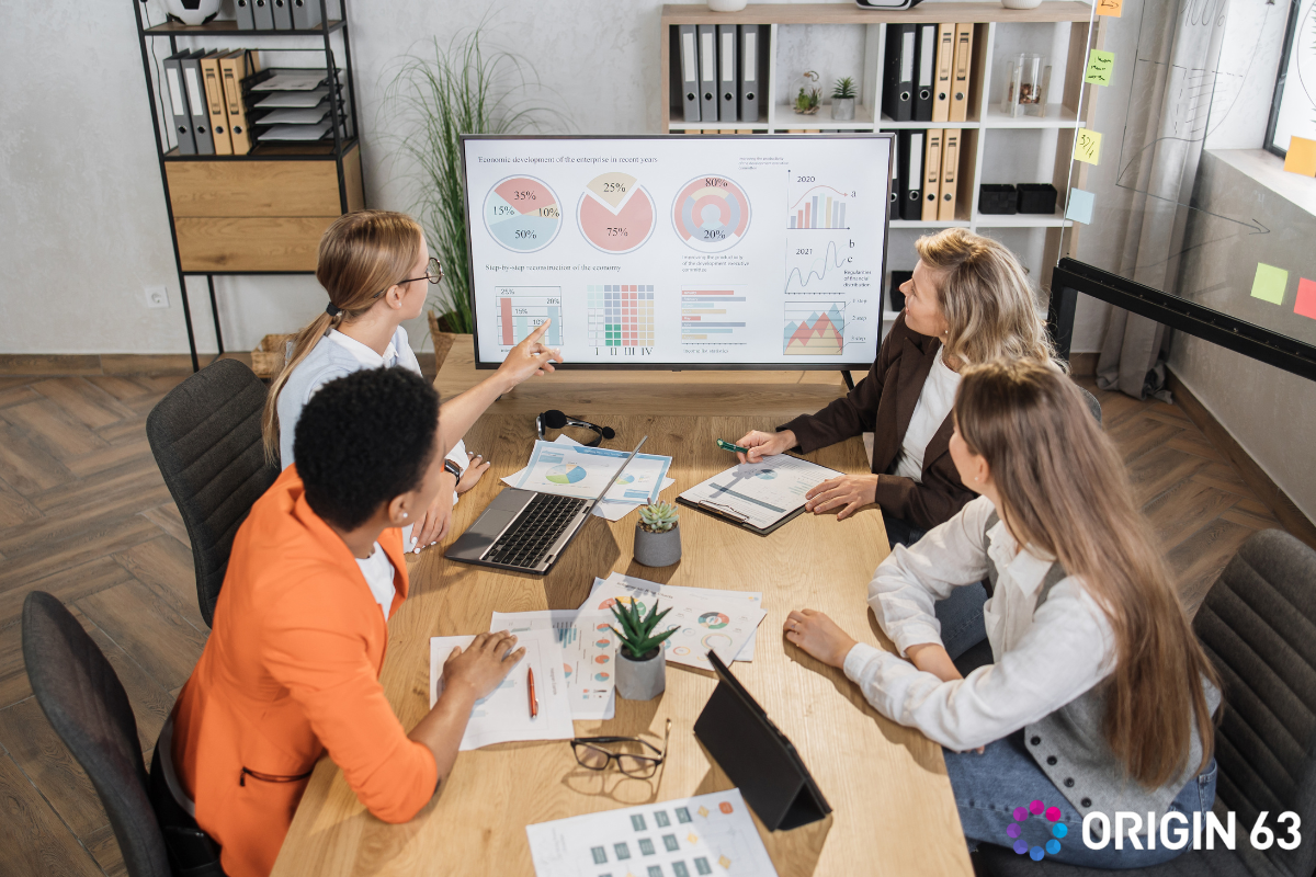 Customer service team analyzing service analytics to improve customer service
