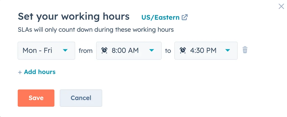 HubSpot SLA Management, Set your working hours