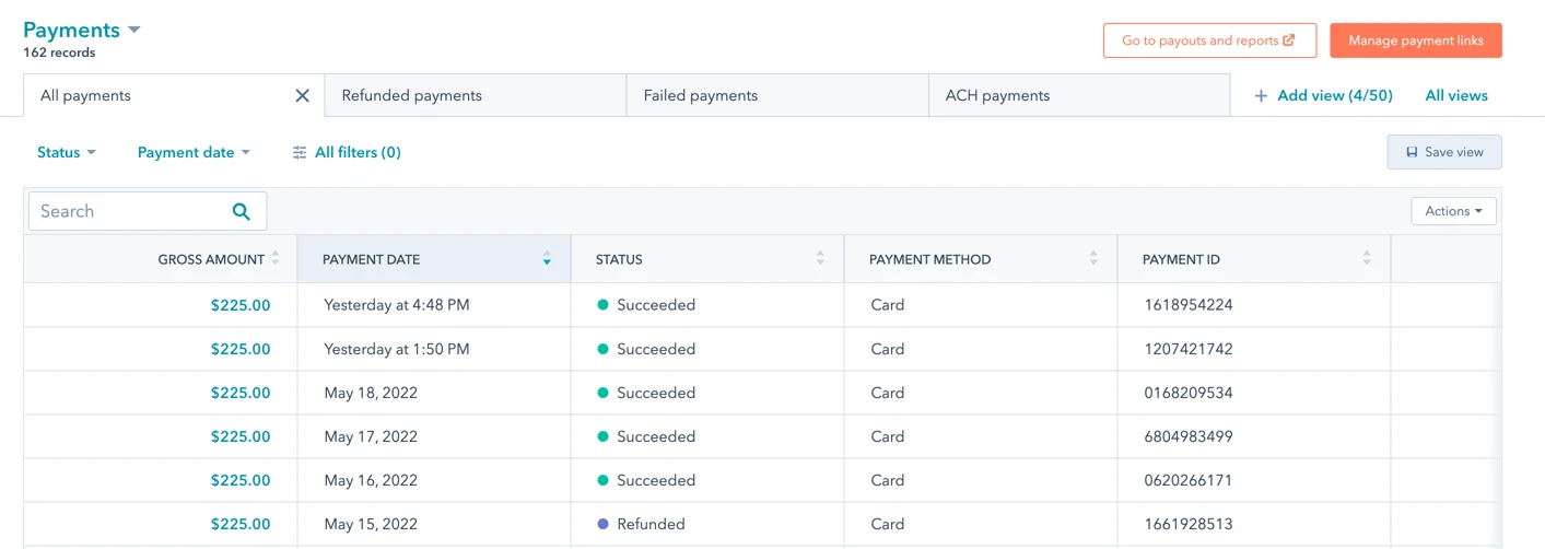 HubSpot, Store Payment Methods