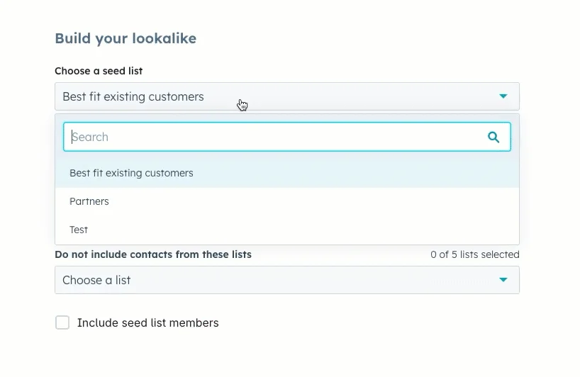 HubSpot, Pick a seed list for lookalike lists