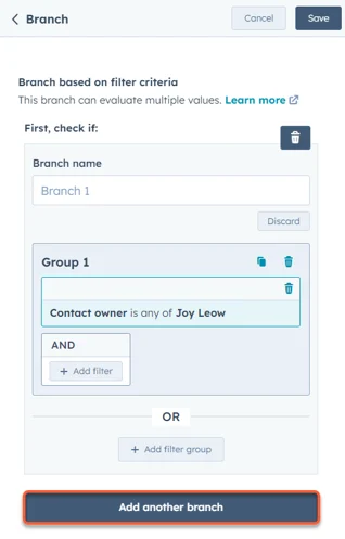  HubSpot Workflow Branching, Add a branch to your workflow