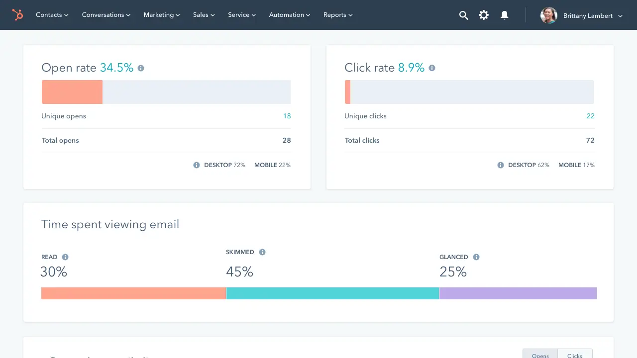 HubSpot Marketing Email Metrics, Open Rate, Click Rate
