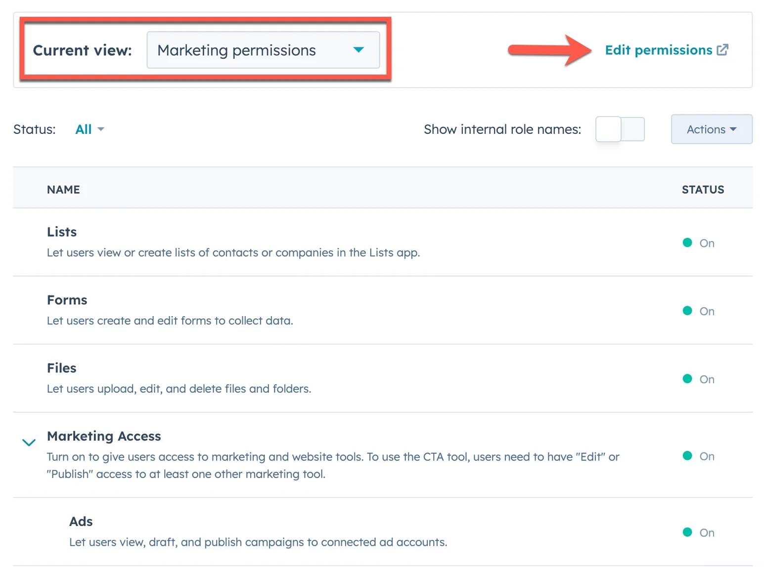 HubSpot, manage permissions