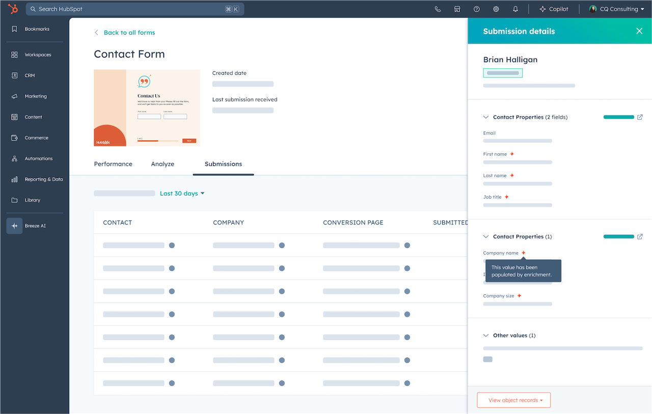 HubSpot Breeze Intelligence, Form Shortening