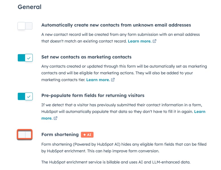 Apply Form Shortening to Each Form, HubSpot