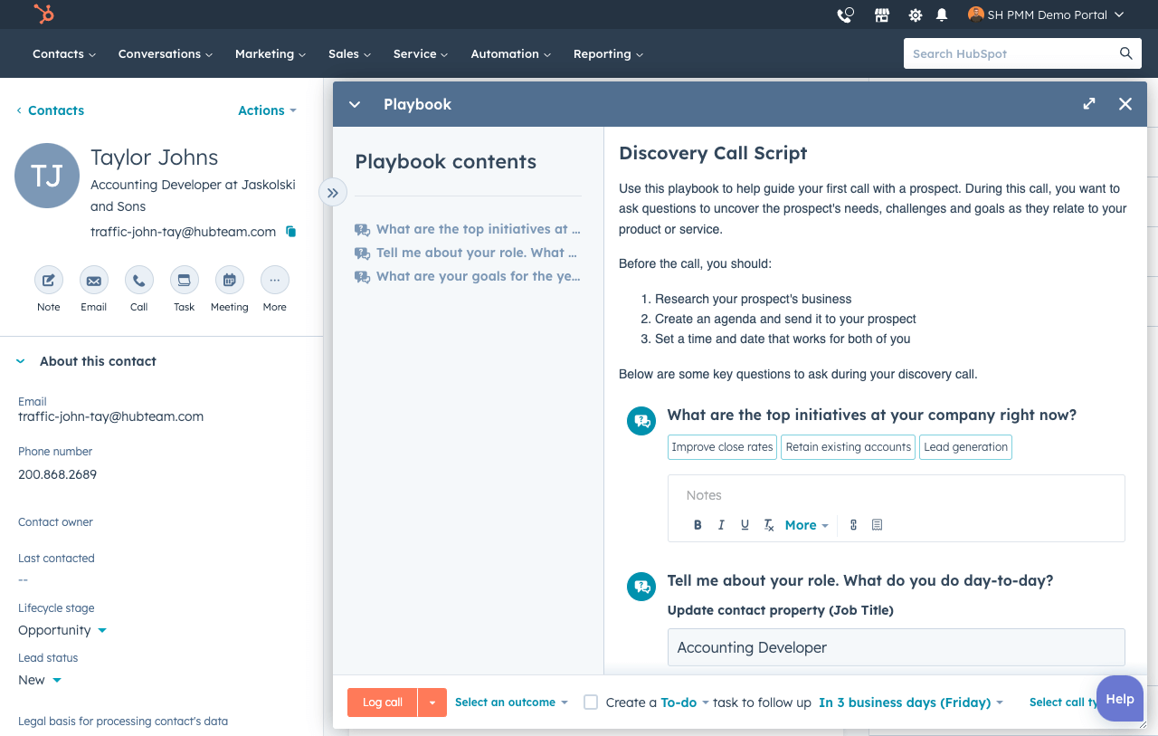  HubSpot Interface, Utilizing playbooks