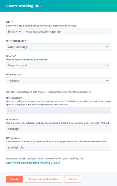 HubSpot, Use Tracking URL Builder