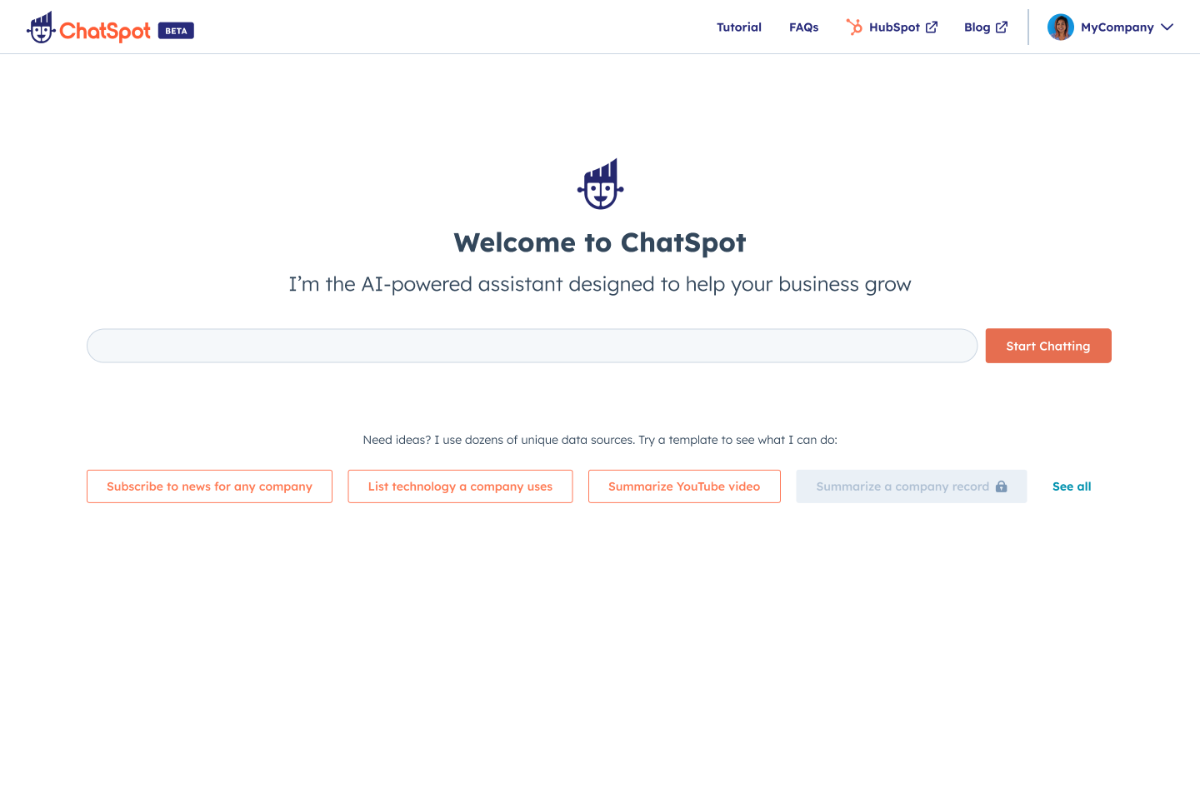 Chatspot Interface, Use HubSpot’s Chatspot