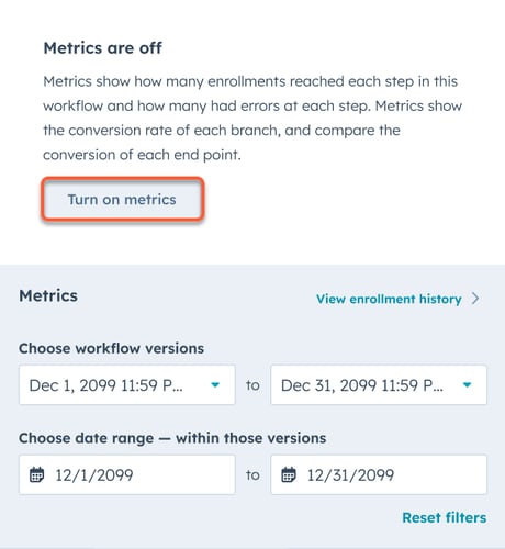 HubSpot, Turn on Metrics Tracking