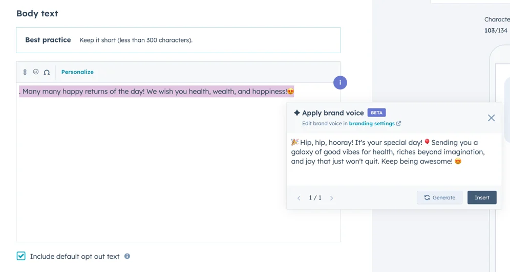 Editing content with brand voice, HubSpot’s Brand Voice Editor