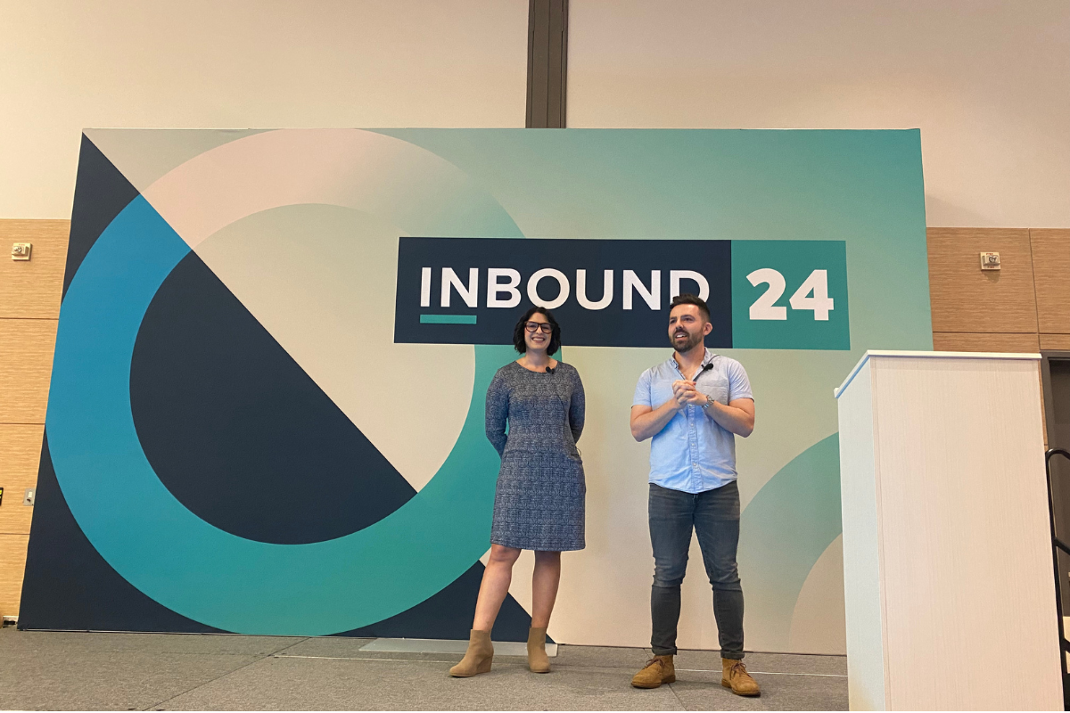 Sam Anderson and Daniel Zarick at their INBOUND 2024 education session, "How Customer Support Can Unlock Your Next Marketing Campaign."
