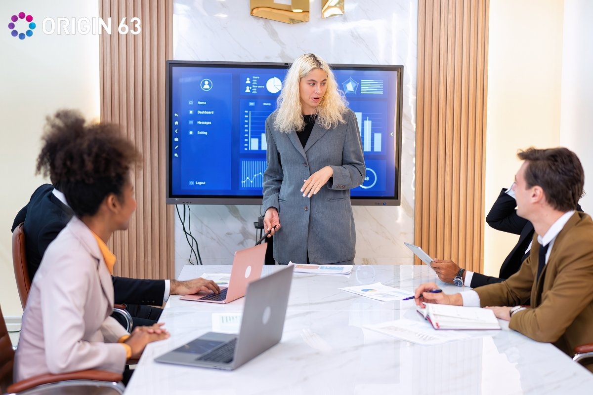 Business team having a scaling meeting