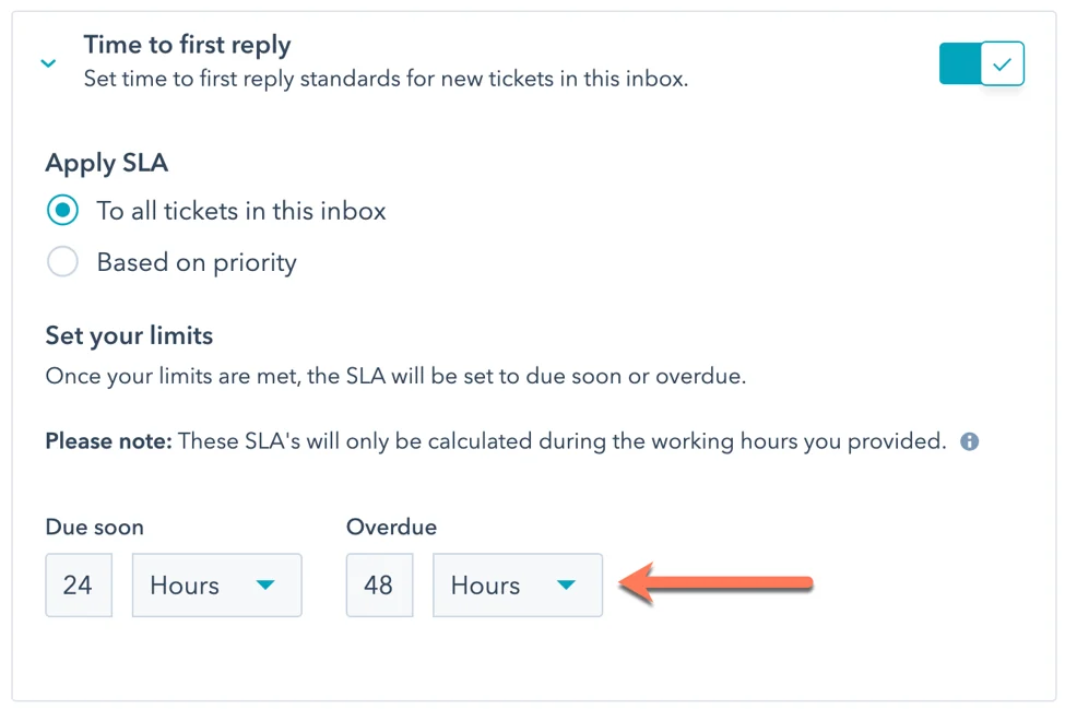 HubSpot SLA Management, Time to first reply