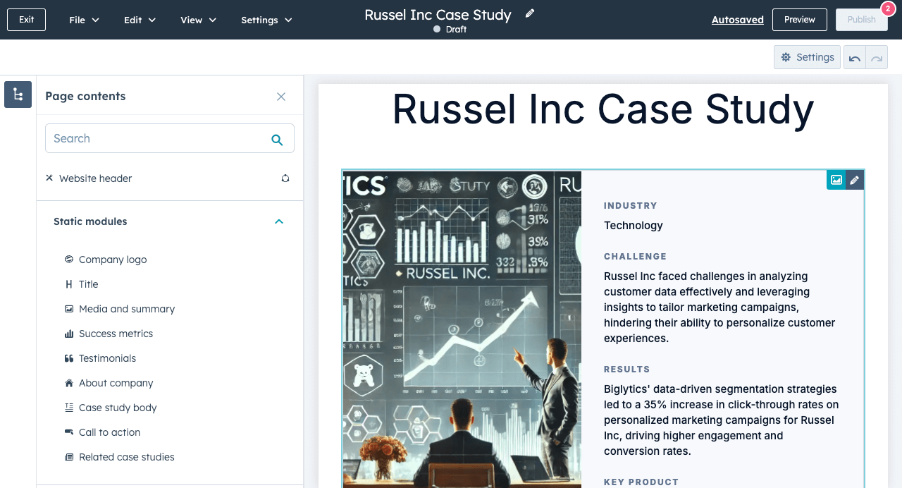 Case Study Generator, HubSpot’s Content Hub