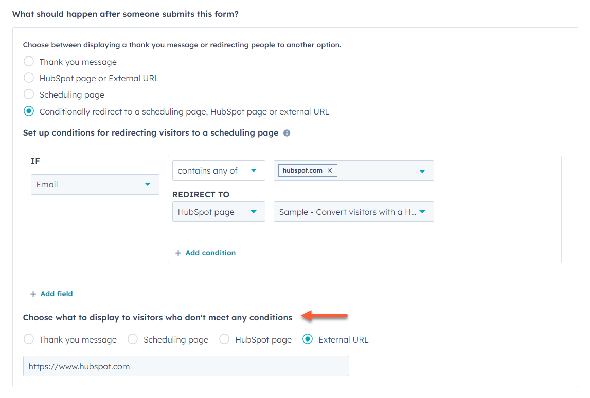 HubSpot CRM, Using conditional redirects