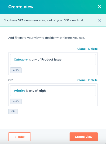 HubSpot, help desk views and filters
