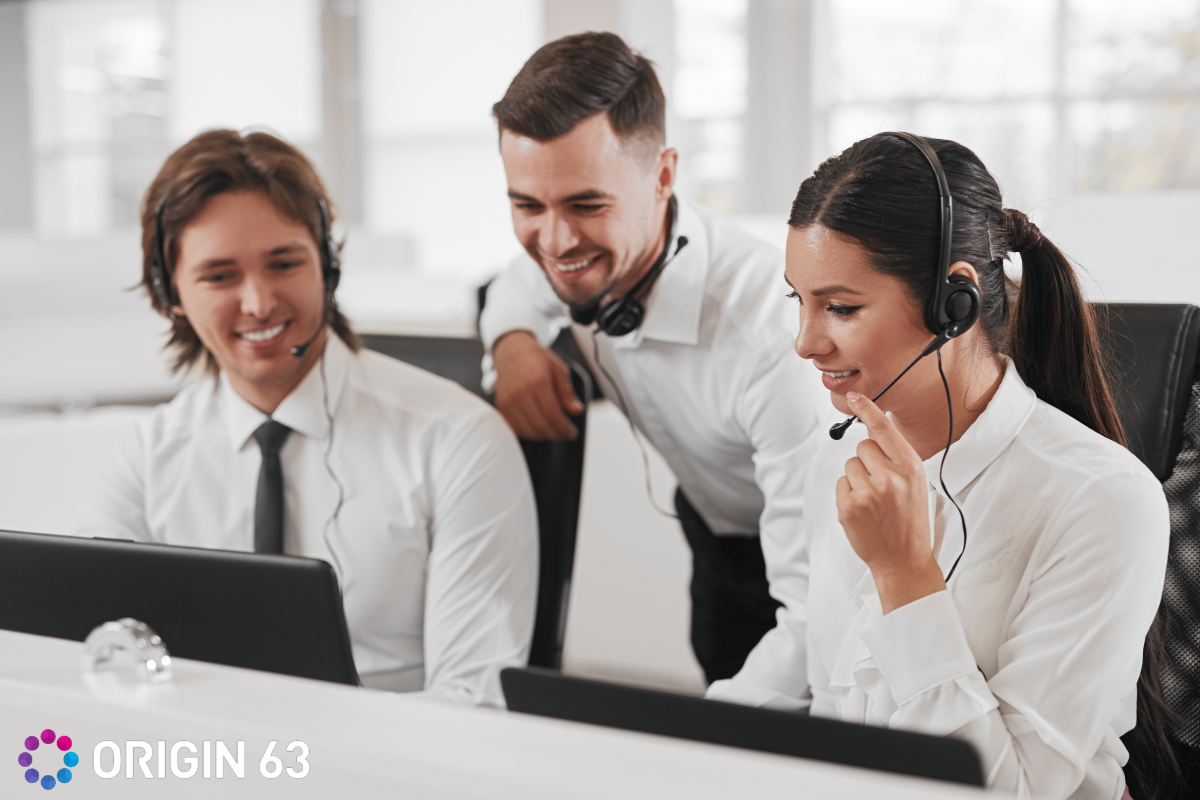 Customer service team working together, internal feedback routing