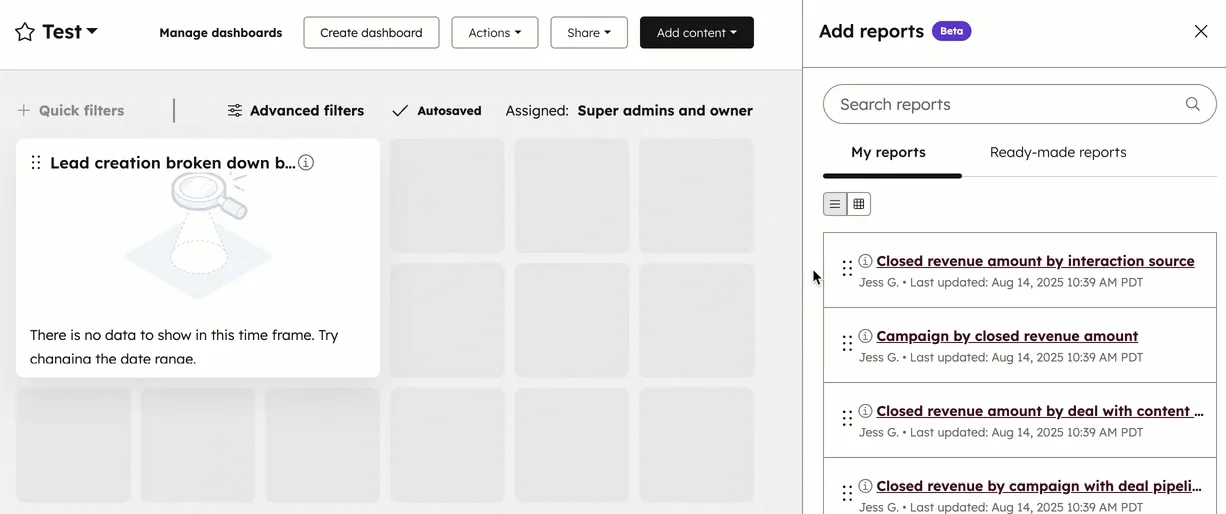HubSpot, Create dashboards in Service Hub
