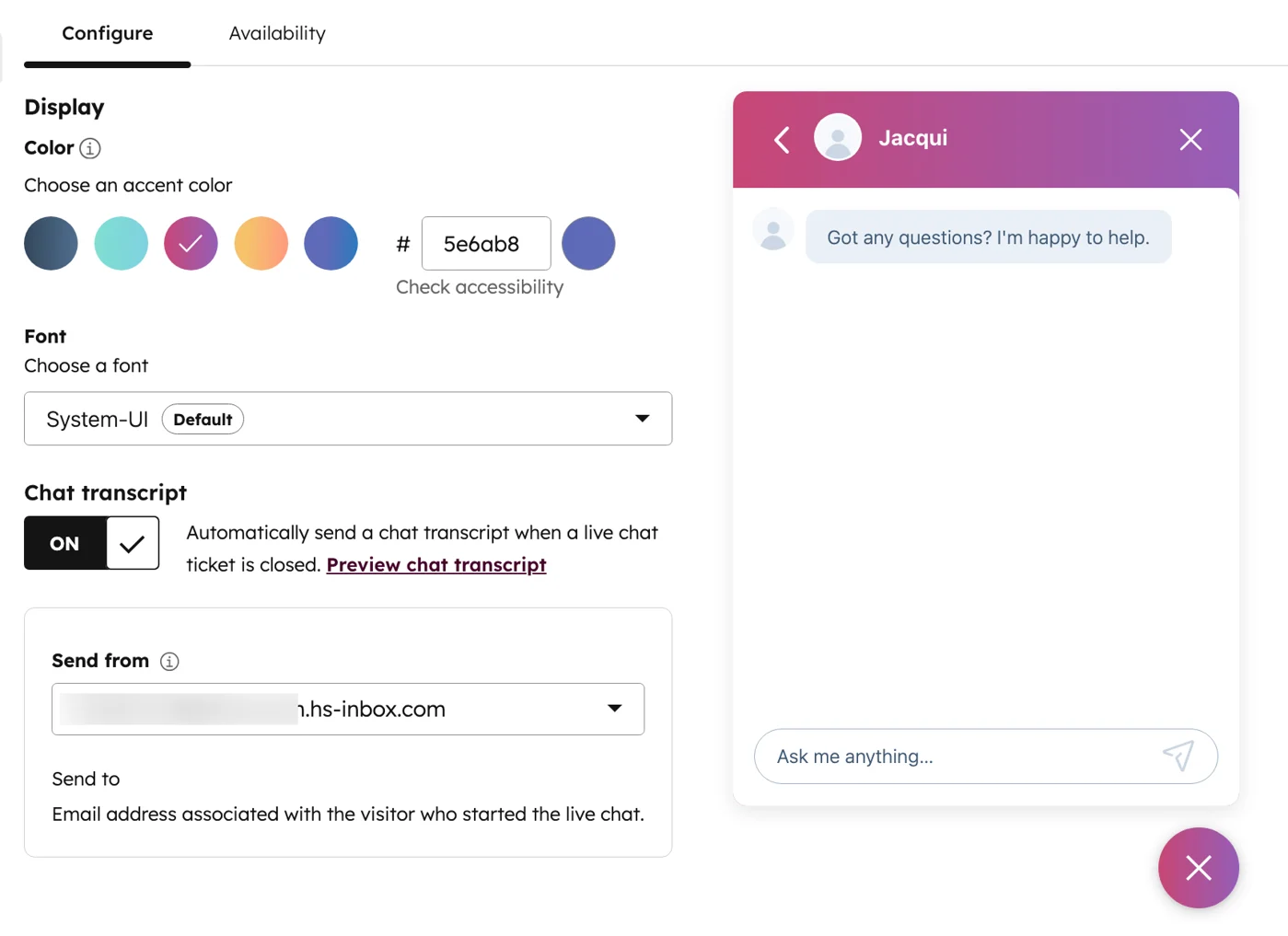 Knowledge Base Agent HubSpot, Enable Chat Transcripts