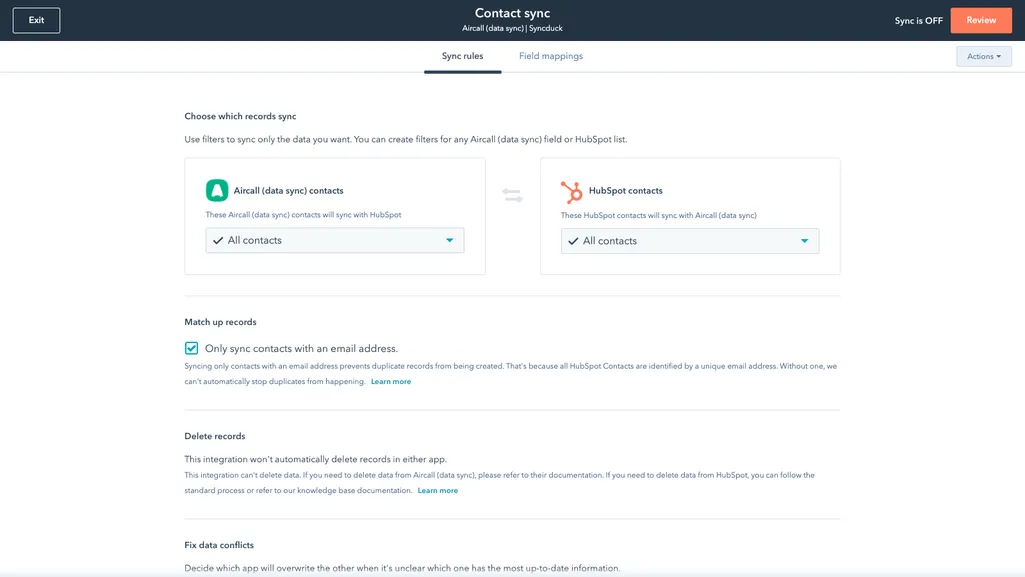 HubSpot Aircall Data Sync