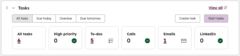 HubSpot Sales Workspace, Tasks 
