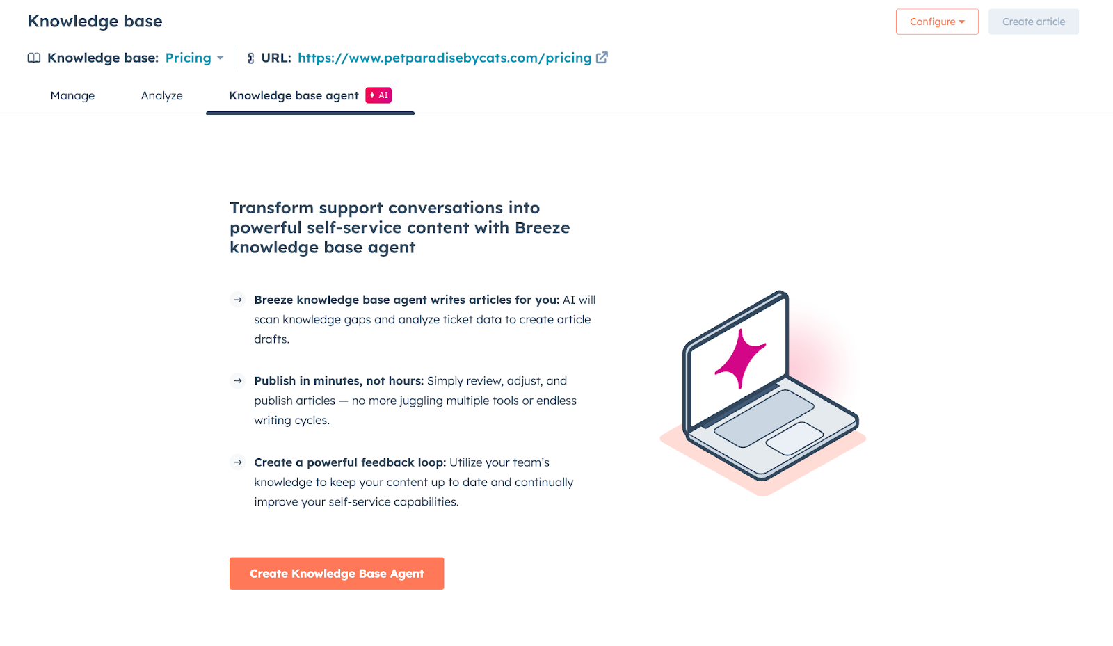 HubSpot Knowledge Base Agent transform support conversations into content