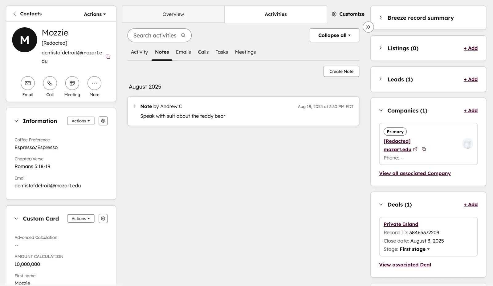 HubSpot left sidebar, every customer interaction is stored in one record